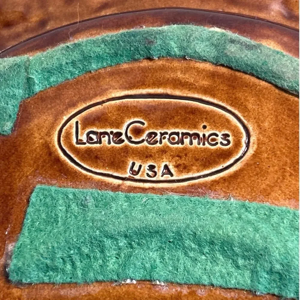 Art Deco Lane Ceramics MCM Ashtray Orange Lava Glaze Calif Pottery Vtg 60s Retro
